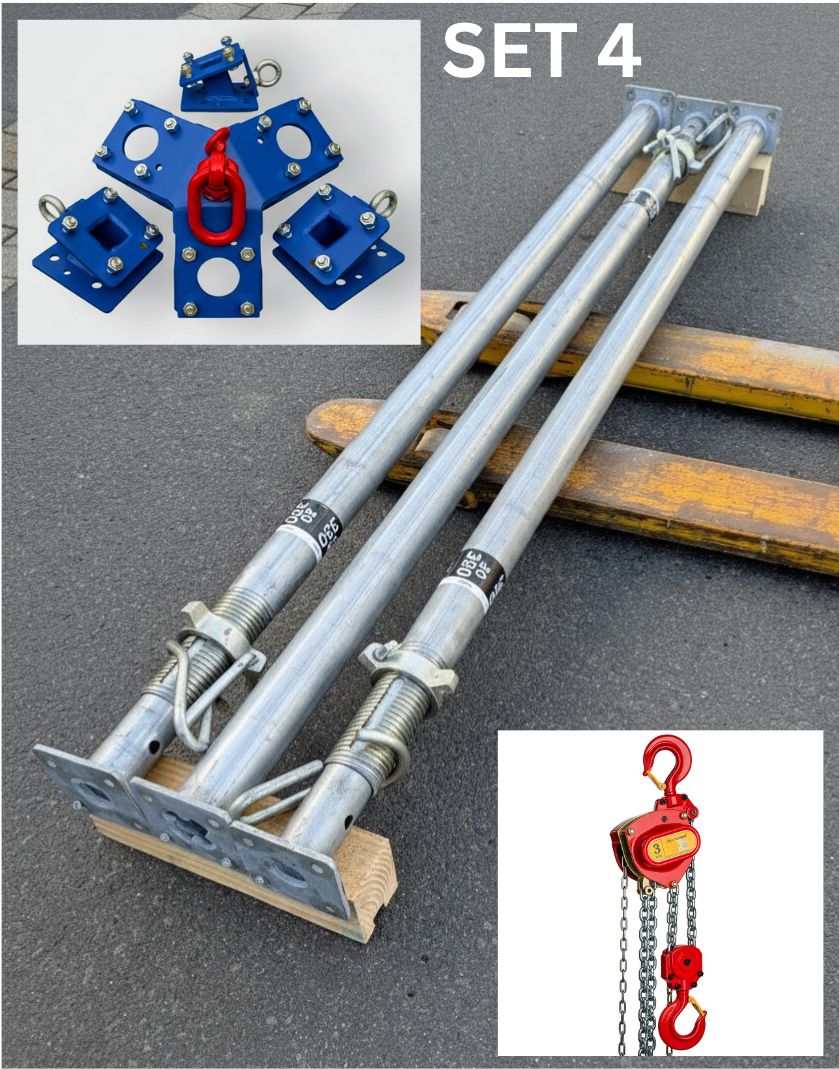 SET 4: 3x Form-On Stützen SmartProp plus 20 inkl. Bautri "Rescue" & DELTA RED Premium 3t Kettenzug