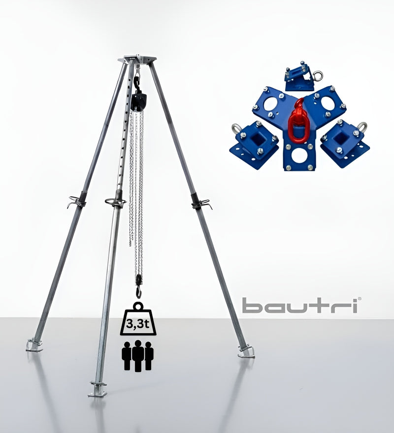 Bautri Dreibein Hebe- und Rettungsgerät montiert auf Baustützen