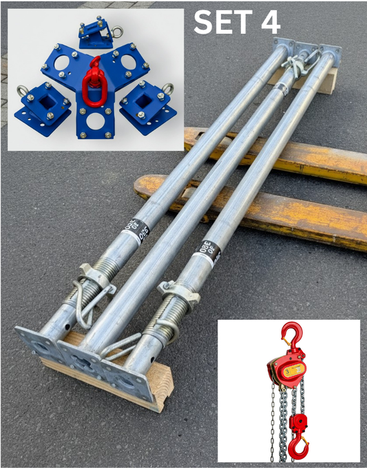 SET 4: 3x Form-On Stützen SmartProp plus 20 inkl. Bautri "Rescue" & DELTA RED Premium 3t Kettenzug